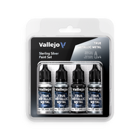 Vallejo True Metallic Metal Sterling Silver - 4 Colour Paint Set - Preorder 02/2026