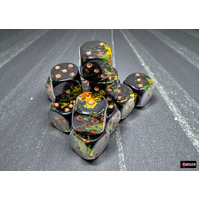 Chessex Brush Deep Forest/gold 16mm d6 Dice Block (12 dice)