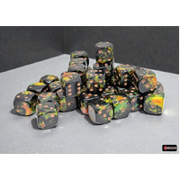 Chessex Brush Deep Forest/gold 12mm d6 Dice Block (36 dice)
